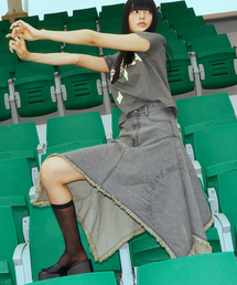 DENIM UNBALANCED MIDI SKIRT OLIVE