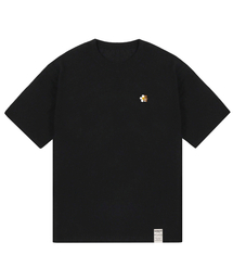 [UNISEX-24]スモールフラワーベアスマイル半袖Tシャツ_ブラック