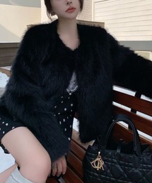 REMUR（レミュール）の「ファーショートコート（ノーカラーコート）」