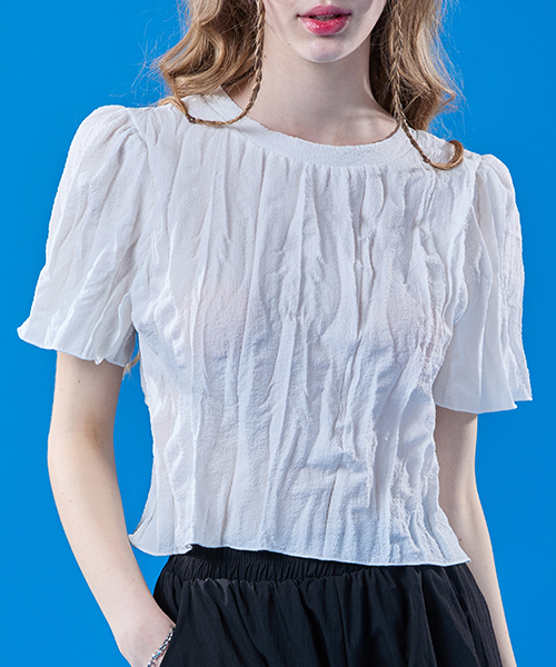 KOLEAT（コレット）の「[パフver.]クーリングマモンクロップ無地半袖[WHITE]（Tシャツ/カットソー・レディース・その他・FREE）」の2枚目の写真