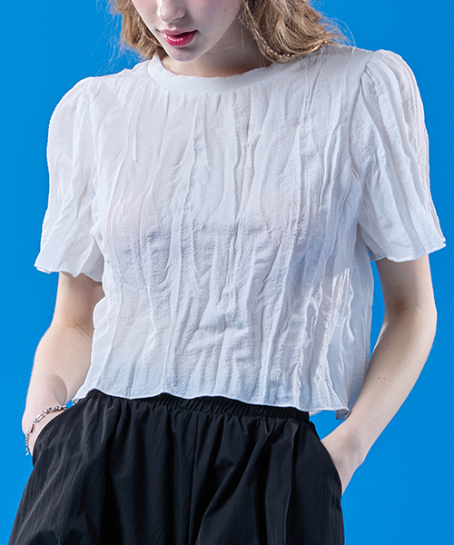 KOLEAT（コレット）の「[パフver.]クーリングマモンクロップ無地半袖[WHITE]（Tシャツ/カットソー・レディース・その他・FREE）」の3枚目の写真