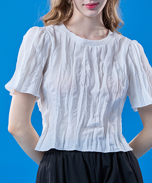KOLEAT（コレット）の「[パフver.]クーリングマモンクロップ無地半袖[WHITE]（Tシャツ/カットソー・レディース・その他・FREE）」の4枚目の写真