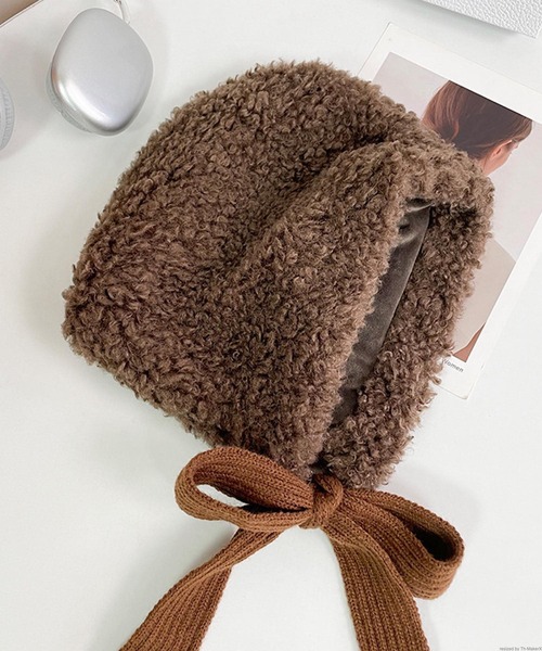 TONE SELECT GOODS（トーンセレクトグッズ）の「pur chouchou/ボア もこもこ フード ボンネット P4530（ハット・レディース・レッド/ブラウン/ブラック/ホワイト・FREE）」の9枚目の写真