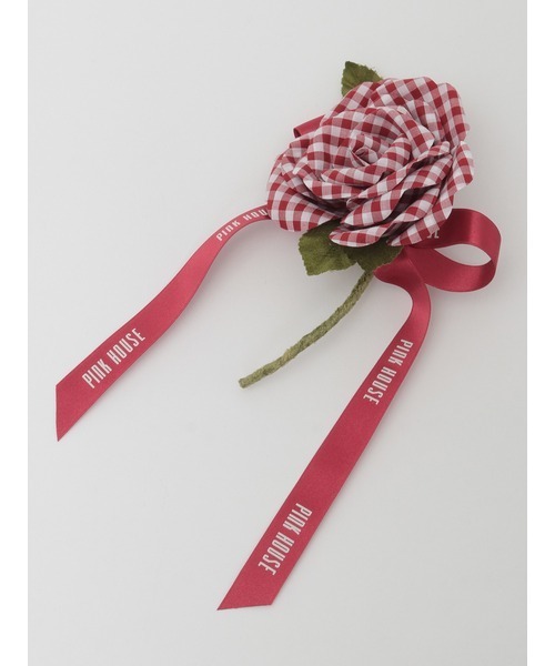 PINK HOUSE（ピンクハウス）の「ギンガムチェックローズコサージュ（ブローチ/コサージュ・レディース・チョコ/ブラック/レッド/グリーン・フリー）」の4枚目の写真
