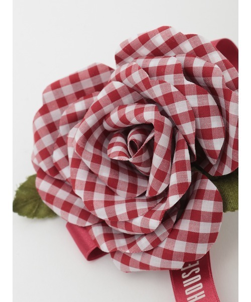 ギンガムチェックローズコサージュ（ブローチ/コサージュ）｜PINK