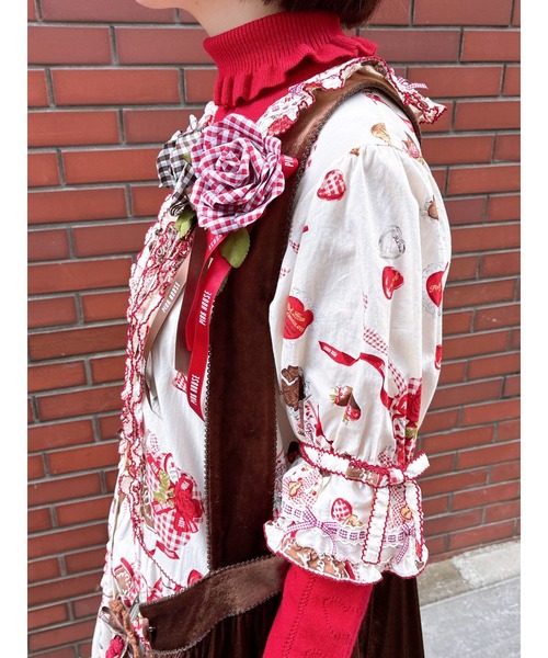 ギンガムチェックローズコサージュ（ブローチ/コサージュ）｜PINK