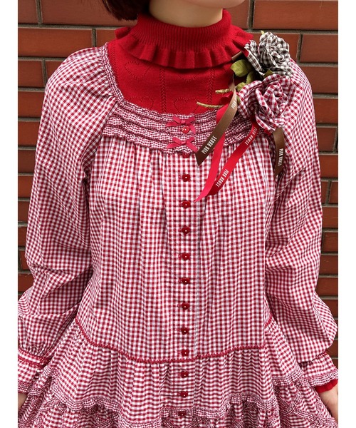 PINK HOUSE（ピンクハウス）の「ギンガムチェックローズコサージュ（ブローチ/コサージュ・レディース・チョコ/ブラック/レッド/グリーン・フリー）」の8枚目の写真