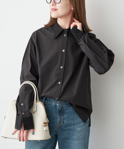 Spick and span　レースディテール付きブラックシャツ セール】レース襟シャツ（シャツ/ブラウス）｜Spick & Span（スピック