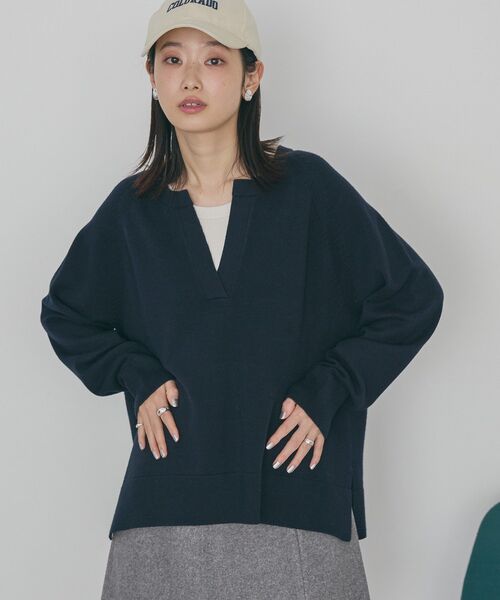 AMERICAN HOLIC(アメリカンホリック)の「バイパチカフタンラグランニットプルオーバー<静電気軽減>(ニット/セーター・レディース・ホワイト系その他2/グレイッシュベージュ/グレー系その他/ネイビー・M/L)」の4枚目の写真