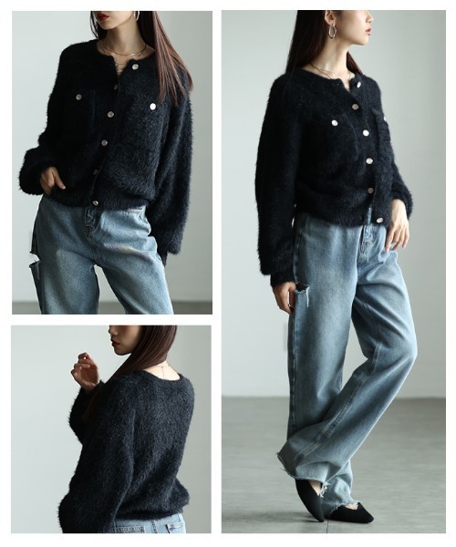 Sawa a la mode(サワアラモード)の「フェザーヤーンクルーネックカーディガン(カーディガン/ボレロ・レディース・ブラウン/オフホワイト/ブルー/ブラック・FREE)」の20枚目の写真
