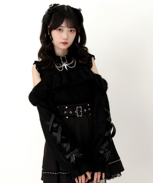 HONEY MEW チョーカー付きフリルショルダートップス　ブラックXS チョーカー付きフリルショルダートップス ¥11,000(+tax) ♡はにみゅ