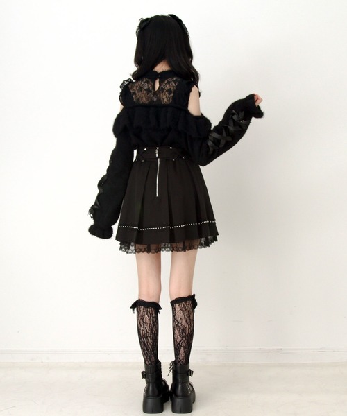 DearMyLove(ディアマイラブ)の「十字架チョーカー風チェーンレースフリルオフショルダーニットトップス(ニット/セーター・レディース・ブラック/パープル・M-L/LL~3L)」の5枚目の写真