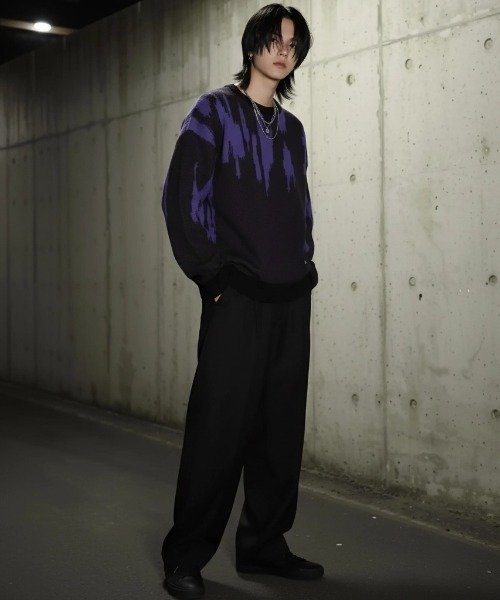 BENUSTA(ベヌスタ)の「A'GEM/9 × .kom 『BENUSTA/ベヌスタ』Brush Stroke Jacquard Crew Knit/ブラシストロークジャカードクルーニット(ニット/セーター・メンズ・パープル/ベージュ・L/XL)」の6枚目の写真