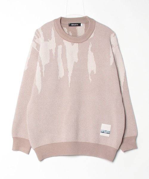 BENUSTA(ベヌスタ)の「A'GEM/9 × .kom 『BENUSTA/ベヌスタ』Brush Stroke Jacquard Crew Knit/ブラシストロークジャカードクルーニット(ニット/セーター・メンズ・パープル/ベージュ・L/XL)」の13枚目の写真