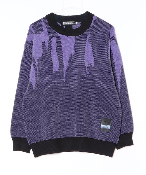 BENUSTA(ベヌスタ)の「A'GEM/9 × .kom 『BENUSTA/ベヌスタ』Brush Stroke Jacquard Crew Knit/ブラシストロークジャカードクルーニット(ニット/セーター・メンズ・パープル/ベージュ・L/XL)」の12枚目の写真