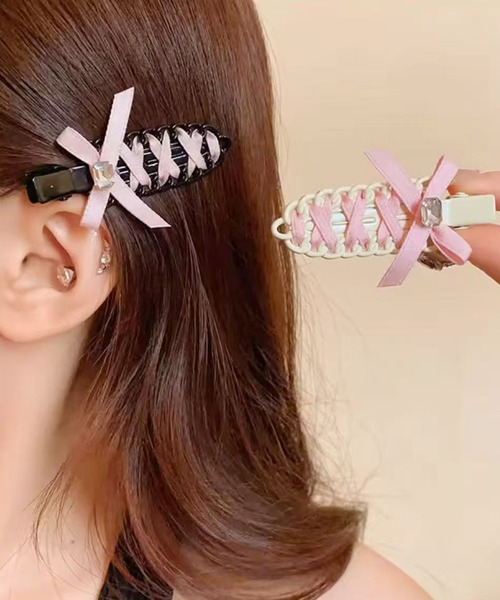Port / ポート 】 編み込み リボン レース ヘアピン / ヘアクリップ (1