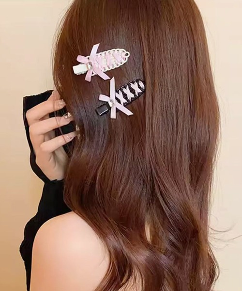 Port / ポート 】 編み込み リボン レース ヘアピン / ヘアクリップ (1