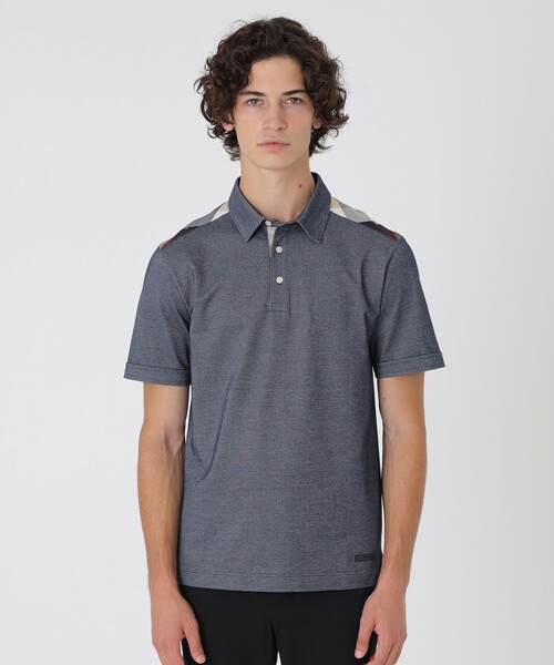 希少ブラックレーベルクレストブリッジ チェック 半袖ポロシャツ ブルー XL セール】【一部店舗限定】ショルダーチェックポロシャツ（ポロシャツ