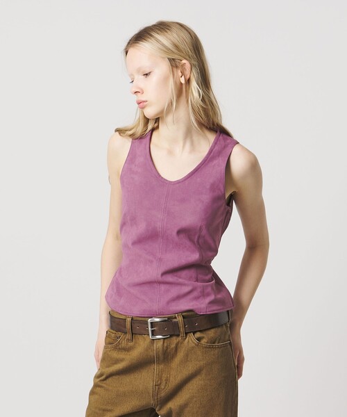 ATTISESSION（アティセッション）の「＜ATTISESSION＞スエードライク ナローベルト トップス（ベスト・レディース・パープル/オリーブ・FREE）」の2枚目の写真