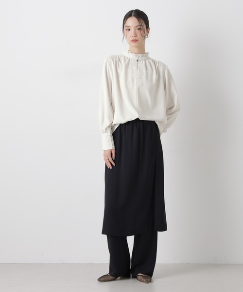 NANO universe(ナノユニバース)の「前後2wayスタンドカラーギャザーブラウス(シャツ/ブラウス・レディース・ネイビー/ピンク/ホワイト・FREE)」の6枚目の写真