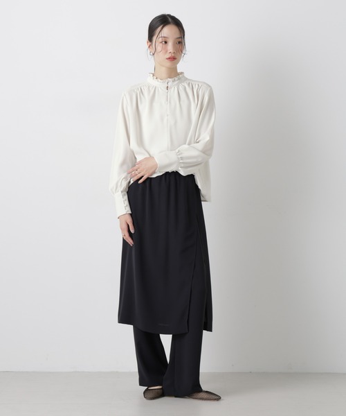 NANO universe(ナノユニバース)の「前後2wayスタンドカラーギャザーブラウス(シャツ/ブラウス・レディース・ネイビー/ピンク/ホワイト・FREE)」の7枚目の写真