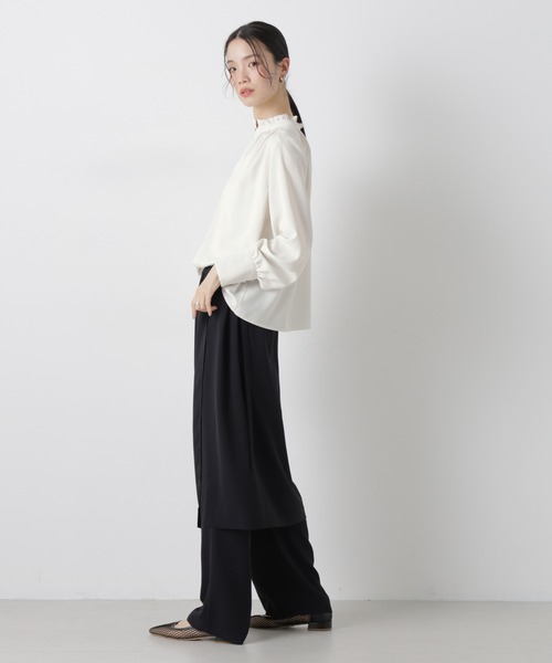 NANO universe(ナノユニバース)の「前後2wayスタンドカラーギャザーブラウス(シャツ/ブラウス・レディース・ネイビー/ピンク/ホワイト・FREE)」の9枚目の写真