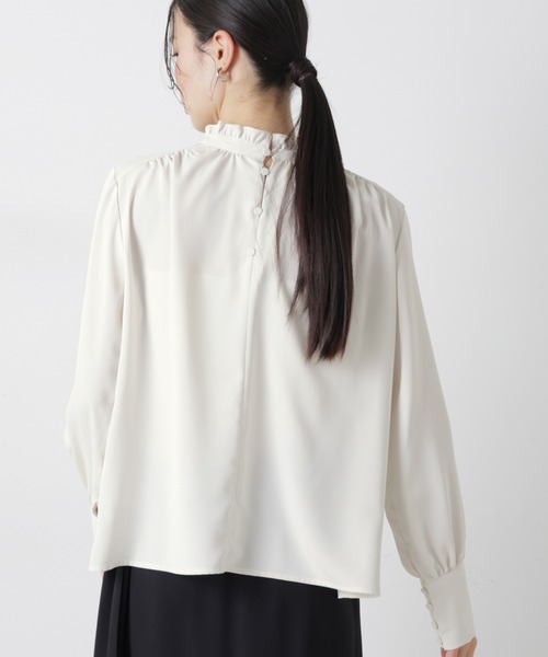 NANO universe(ナノユニバース)の「前後2wayスタンドカラーギャザーブラウス(シャツ/ブラウス・レディース・ネイビー/ピンク/ホワイト・FREE)」の10枚目の写真