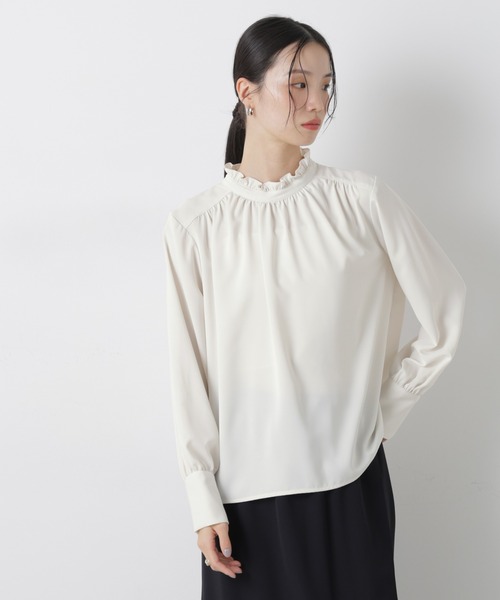 NANO universe(ナノユニバース)の「前後2wayスタンドカラーギャザーブラウス(シャツ/ブラウス・レディース・ネイビー/ピンク/ホワイト・FREE)」の11枚目の写真