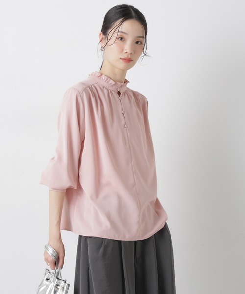 NANO universe(ナノユニバース)の「前後2wayスタンドカラーギャザーブラウス(シャツ/ブラウス・レディース・ネイビー/ピンク/ホワイト・FREE)」の12枚目の写真