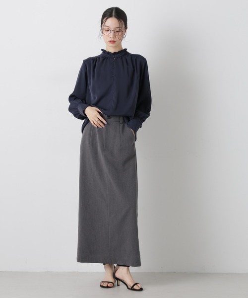 NANO universe(ナノユニバース)の「前後2wayスタンドカラーギャザーブラウス(シャツ/ブラウス・レディース・ネイビー/ピンク/ホワイト・FREE)」の22枚目の写真