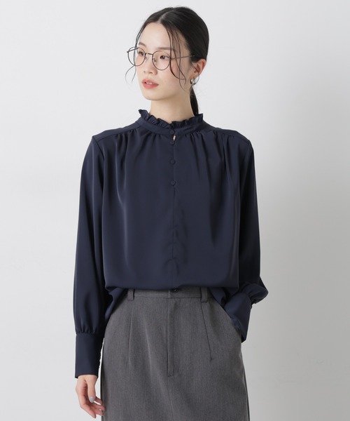NANO universe(ナノユニバース)の「前後2wayスタンドカラーギャザーブラウス(シャツ/ブラウス・レディース・ネイビー/ピンク/ホワイト・FREE)」の20枚目の写真