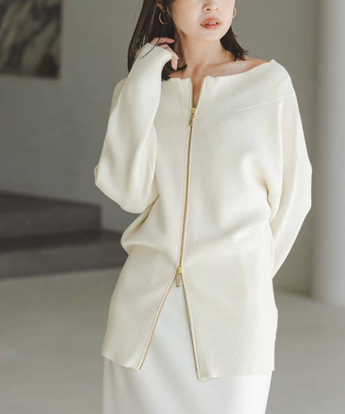 Noble（ノーブル）の「《WEB限定追加》フロントジップボートネックニット（ニット/セーター・レディース・ホワイト系その他/ブラック・FREE）」の2枚目の写真