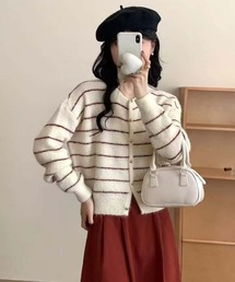 ふんわりボーダーニットカーディガン