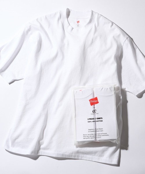 HANES(ヘインズ)の「【Hanes】CassetteChart別注 US COTTON HALF MOCK NECK T-SHIRTS / UNISEX 対応 USコットン ハーフモックネック T シャツ 2P(Tシャツ/カットソー・メンズ・マルチ/ホワイト・S/M/L/XL)」の3枚目の写真