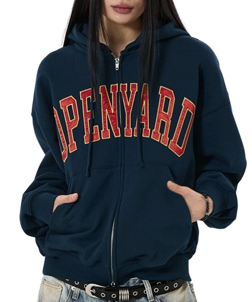 OY（オーワイ）の「『OY/オーワイ』SATIN PATCH HOODIE ZIP UP/サテンパッチジップアップパーカー（パーカー・メンズ・ブラック/ネイビー・L/M）」の2枚目の写真