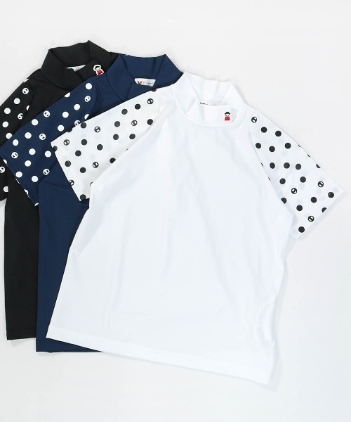 Picone CLUB（ピッコーネクラブ）の「ドット袖冷感プルオーバー（Tシャツ/カットソー・レディース・ネイビー/ブラック/ホワイト・13号/11号/9号）」の2枚目の写真