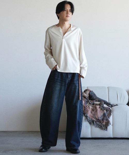 REFINED WAFFLE HENLEY NECK L/S TEE（Tシャツ/カットソー）｜WYM