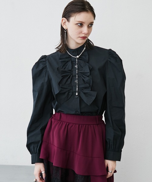 MONOe（モノエ）の「【上品ガーリー】トリプルリボンシャツブラウス（シャツ/ブラウス・レディース・ホワイト/ブルー/ブラック・FREE）」の21枚目の写真