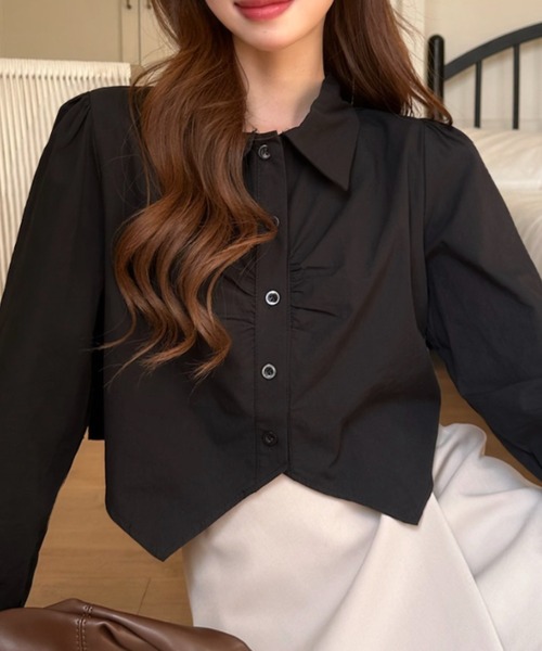 Ada.(エイダ)の「レギュラーカラー ショート丈 フロントギャザーシャツ(シャツ/ブラウス・レディース・ブラック/ブルー/ホワイト・FREE)」の15枚目の写真