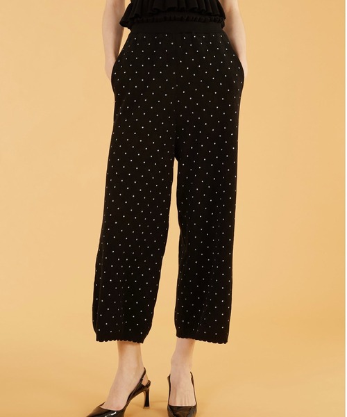 crinkle crinkle crinkle（クリンクルクリンクルクリンクル）の「【crinkle crinkle crinkle】dot pants/ドットパンツ（ニット/セーター・レディース・ブラック/アイボリー・FREE）」の2枚目の写真