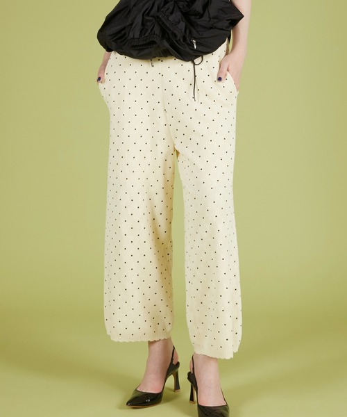 crinkle crinkle crinkle（クリンクルクリンクルクリンクル）の「【crinkle crinkle crinkle】dot pants/ドットパンツ（ニット/セーター・レディース・ブラック/アイボリー・FREE）」の3枚目の写真