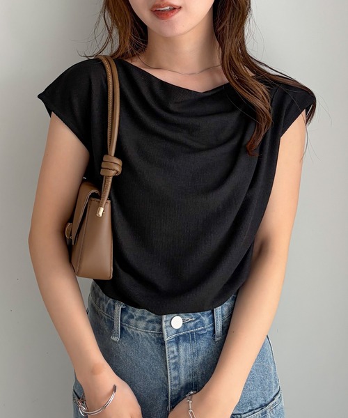 RANAN(ラナン)の「タックドレープフレンチスリーブリブT(Tシャツ/カットソー・レディース・ブルー/アイボリー/ブラック/ベージュ/ピンク・LL/M/L)」の2枚目の写真