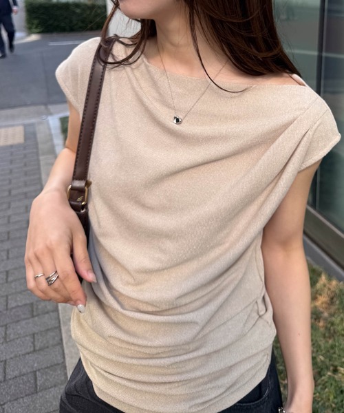RANAN(ラナン)の「タックドレープフレンチスリーブリブT(Tシャツ/カットソー・レディース・ブルー/アイボリー/ブラック/ベージュ/ピンク・LL/M/L)」の9枚目の写真