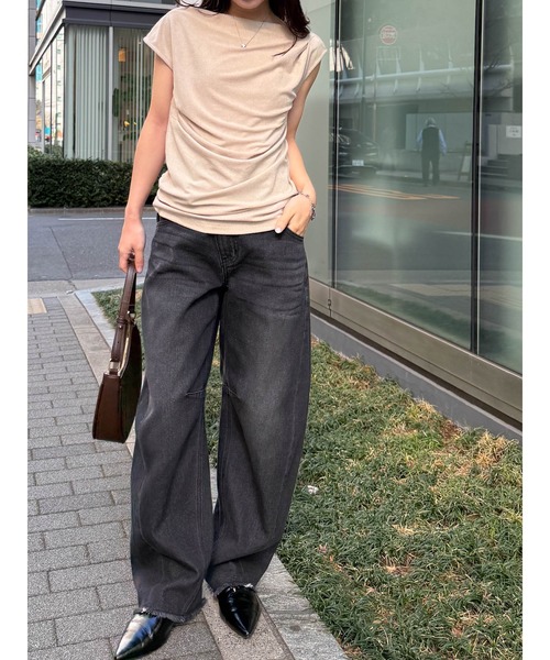 RANAN(ラナン)の「タックドレープフレンチスリーブリブT(Tシャツ/カットソー・レディース・ブルー/アイボリー/ブラック/ベージュ/ピンク・LL/M/L)」の10枚目の写真