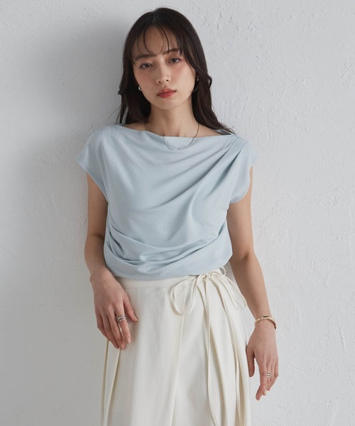 RANAN(ラナン)の「タックドレープフレンチスリーブリブT(Tシャツ/カットソー・レディース・ブルー/アイボリー/ブラック/ベージュ/ピンク・LL/M/L)」の11枚目の写真