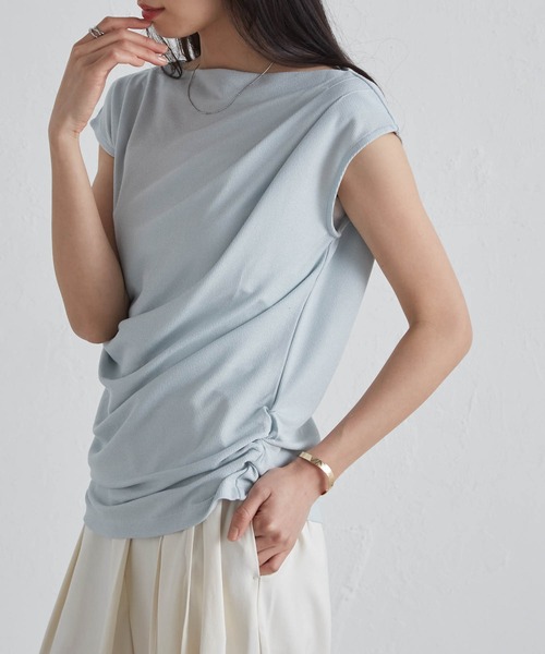 RANAN(ラナン)の「タックドレープフレンチスリーブリブT(Tシャツ/カットソー・レディース・ブルー/アイボリー/ブラック/ベージュ/ピンク・LL/M/L)」の13枚目の写真