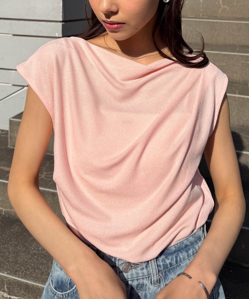 RANAN(ラナン)の「タックドレープフレンチスリーブリブT(Tシャツ/カットソー・レディース・ブルー/アイボリー/ブラック/ベージュ/ピンク・LL/M/L)」の16枚目の写真