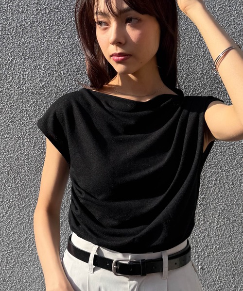 RANAN(ラナン)の「タックドレープフレンチスリーブリブT(Tシャツ/カットソー・レディース・ブルー/アイボリー/ブラック/ベージュ/ピンク・LL/M/L)」の6枚目の写真