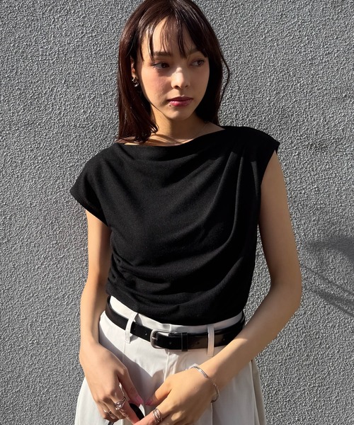 RANAN(ラナン)の「タックドレープフレンチスリーブリブT(Tシャツ/カットソー・レディース・ブルー/アイボリー/ブラック/ベージュ/ピンク・LL/M/L)」の7枚目の写真