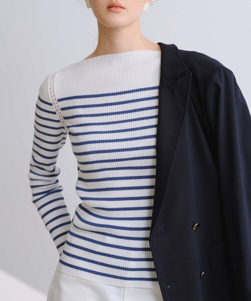 BIANCA(ビアンカ)の「【ON/OFF着回し】クロッシェレースボーダーニット(ニット/セーター・レディース・グリーン/ブルー系その他4/ブラック・38)」の17枚目の写真